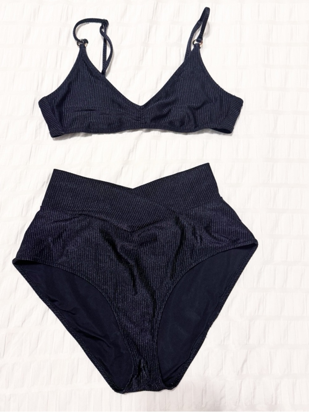 Aerie Voop Shine High Waist Crossover Bikini Black Gold Triangle Size Medium